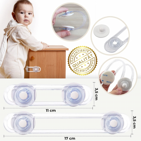 Set 10 Siguranţe Uşi Copii, Blochează Sertare, Dulap, Frigider, Cuptor, Adeziv 3M, Transparent, Silicon [3]