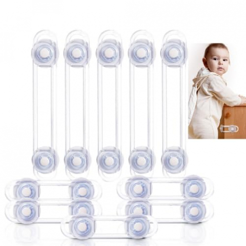 Set 10 Siguranţe Uşi Copii, Blochează Sertare, Dulap, Frigider, Cuptor, Adeziv 3M, Transparent, Silicon [0]