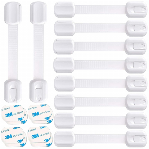 Set 10 Siguranţe Uşi Copii, Reglabile, Blochează Sertare, Dulap, Frigider, Cuptor, Adeziv 3M, Fără Gaurire, Alb [0]