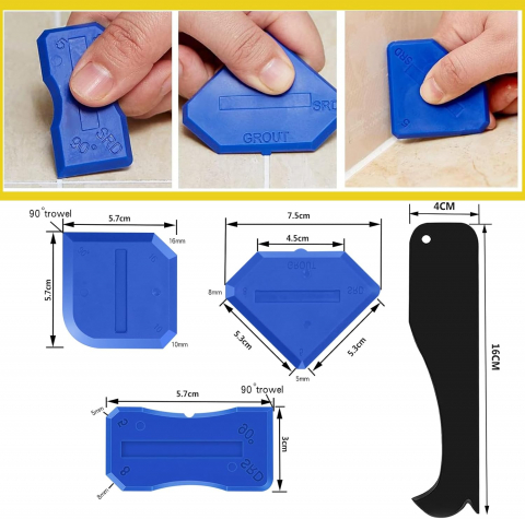 Set Unelte Îndepărtare şi Netezire Silicon, Racletă, Spatulă cu Vârf Metalic, Mănuşi, Pentru Bucatarie, Baie, Rosturi, Chiuvetă, Duş, Cadă [2]