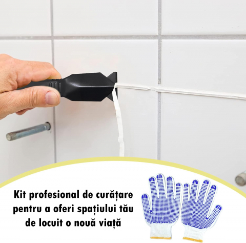Set Unelte Îndepărtare şi Netezire Silicon, Racletă, Spatulă cu Vârf Metalic, Mănuşi, Pentru Bucatarie, Baie, Rosturi, Chiuvetă, Duş, Cadă [6]