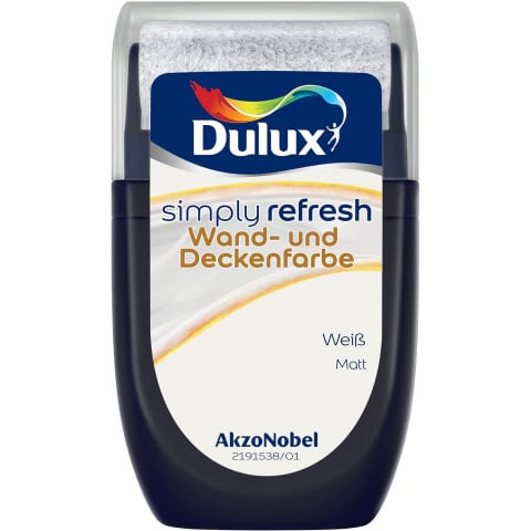 Rola cu vopsea lavabilă - Rola cu Vopsea Perete cu, Mini Trafalet Inclus, Lavabilă, Alb Mat, Dulux - Simply Refresh, Pentru Interior, Acoperă Pete, Zgârieturi, Corectează Defecte, 30ml
