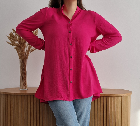 Cămașă damă roz aprins, oversized, fără guler, cu nasturi [1]
