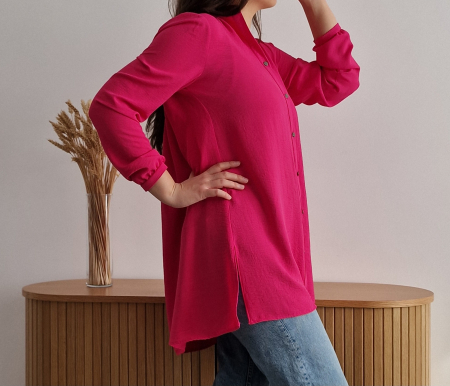 Cămașă damă roz aprins, oversized, fără guler, cu nasturi [4]