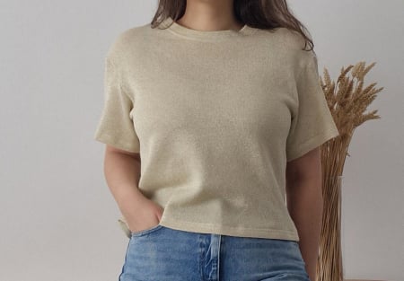 Produse - Tricou damă bej cu croială lejeră și gât rotund