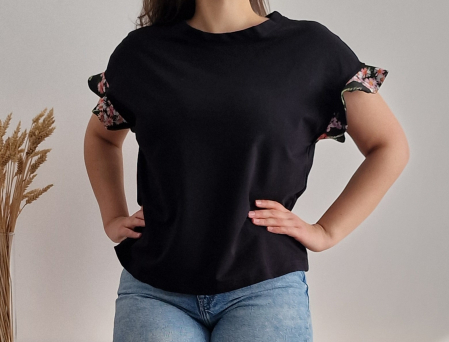 Produse - tricou-dama-negru-maneci-florale-tricot