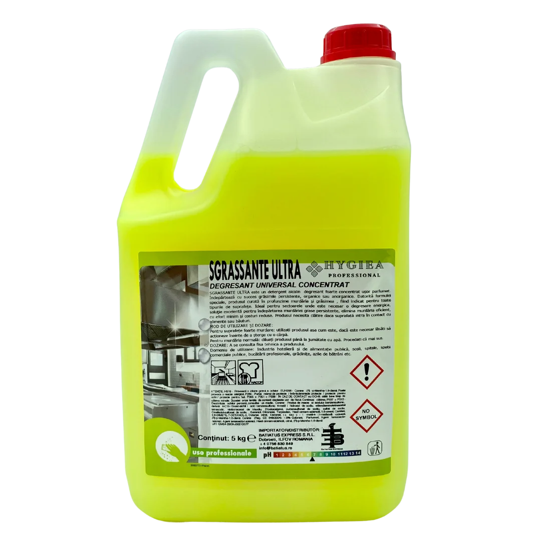 Degresant Bucatarie - Degresant alcalin, puternic concentrat, cu parfum de lămâie, SGRASSANTE ULTRA, 5 Kg