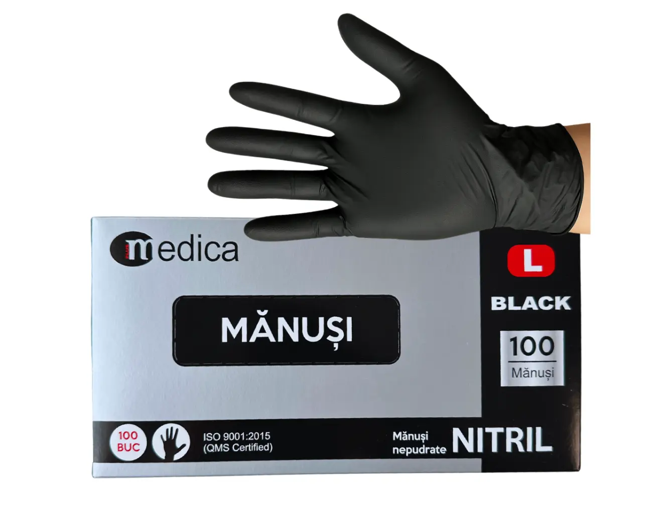 Manusi din NITRIL, negre, nepudrate, nesterile, de unica folosinta 100 buc, Medica [1]