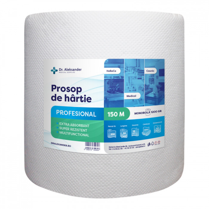 Dr.Aleksander, Prosop de hartie profesional, 150m, rola prosop hartie pentru  HoReCa sau pentru acasa, super absorbant [2]