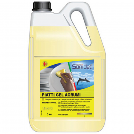 Detergent Vase - Detergent vase 5 litri, concentrat, cu parfum de citrice pentru spalarea manuala a veselei, 5Kg, Piatti Gel Agrummi