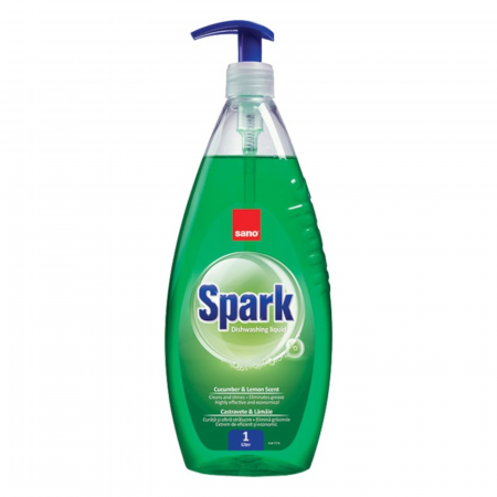 Detergent Vase - Detergent de Vase Sano Spark 1L cu Parfum de Castravete – Curatare Eficienta si Parfum Revigorant