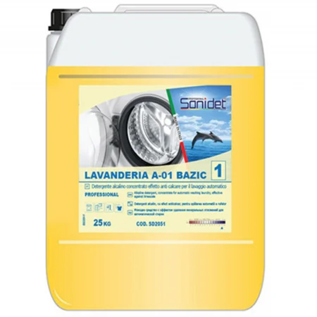 Detergent Lichid - Detergent Profesional rufe Alcalin, efect anticalcar, 25kg, Sanidet Lavanderia A-01 Bazic