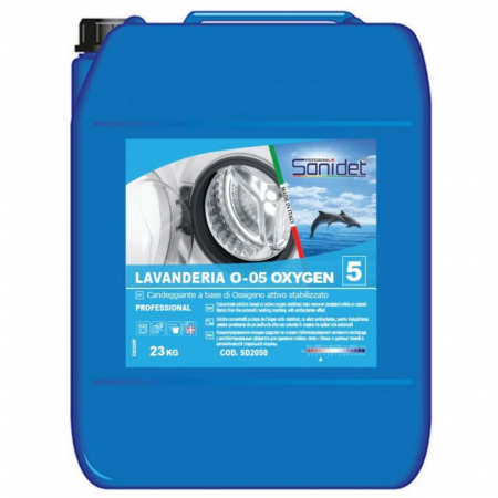 Detergent Lichid - Detergent Profesional textile, pe baza de Peroxid de Hidrogen, 25kg, Sanidet Lavanderia O-05 Oxygen HC