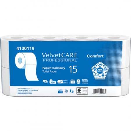 Consumabile Baie / Bucatarie - Hartie igienica alba, 2 straturi, 138 de portii - 15m, 8 role/bax, VELVET Professional Classic