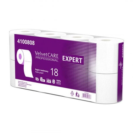 Consumabile Baie / Bucatarie - Hartie igienica alba, 3 straturi, 150 portii - 18m, 8 role/bax, VELVET Professional Expert