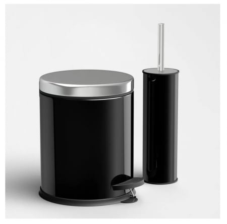 Cosuri Gunoi - Pachet : Cos de gunoi, inox, rotund, cu pedala, 5L + perie wc, negru