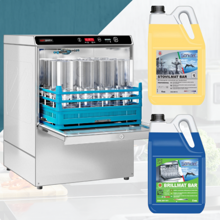 Reduceri - Pachet Detergent Stovilmat Bar 6kg și Clătitor Brillmat Bar 5L – Soluție Profesională pentru Mașini de Spălat Pahare Automate