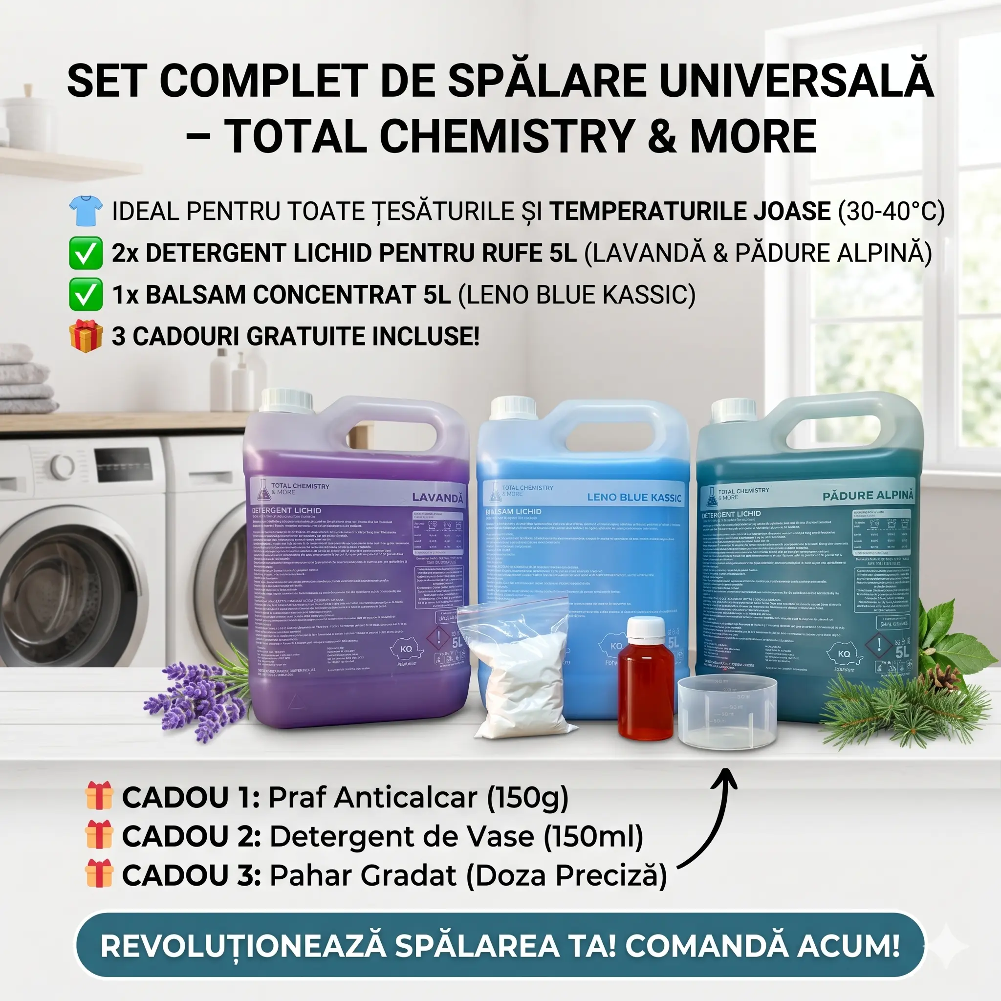 Detergent Lichid - Pachet Total Chemistry 15L detergent și balsam de rufe cu pahar gradat CADOU
