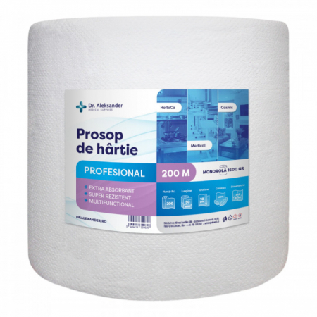 Dr.Aleksander, Prosop de hartie profesional, 870foi, 200m rola prosop hartie pentru  HoReCa sau pentru acasa, super absorbant [1]