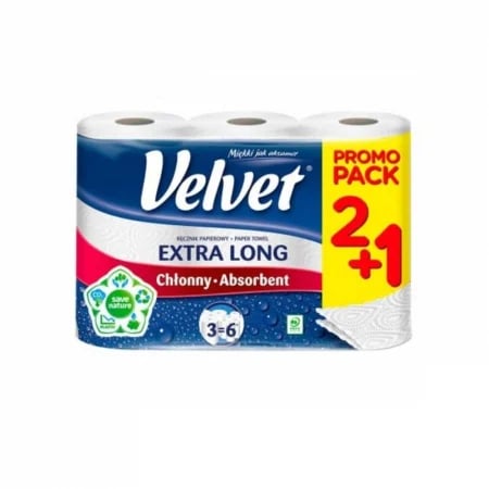 Prosoape de Hartie - Rola prosop hartie alba, 2 straturi, 90 portii, 2 role/set, VELVET Extra Long