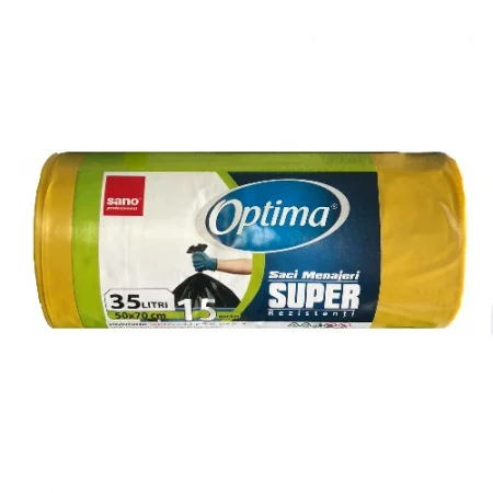 Saci Menajeri - Saci menaj 35L, 15buc/rola, SANO Optima - galbeni
