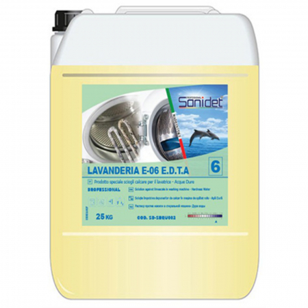 Detergent Lichid - Solutie concentrata, previne depunerile de calcar din masina si tesaturi, 25kg, Sanidet Lavanderia E-06 E.D.T.A.