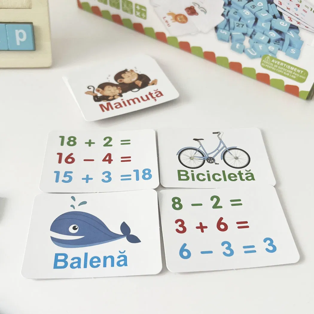Joc Educativ Alfanumeric din Lemn în Limba Română cu 110 Piese, Litere, Cifre și Primele Operații Matematice, 3+ ani [7]