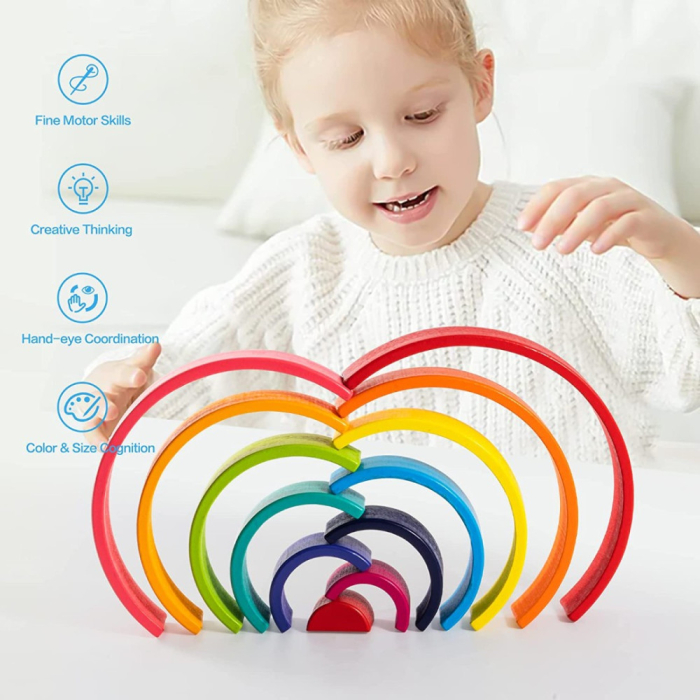 Set Montessori Rainbow 4 în 1 din Lemn – 45 Piese [9]