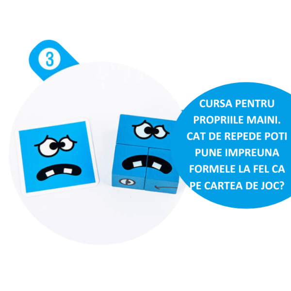 Puzzle Montessori din Lemn cu Emoții și Expresii Faciale, 12 Cuburi și 50 Carduri Provocare, 3+ ani [9]