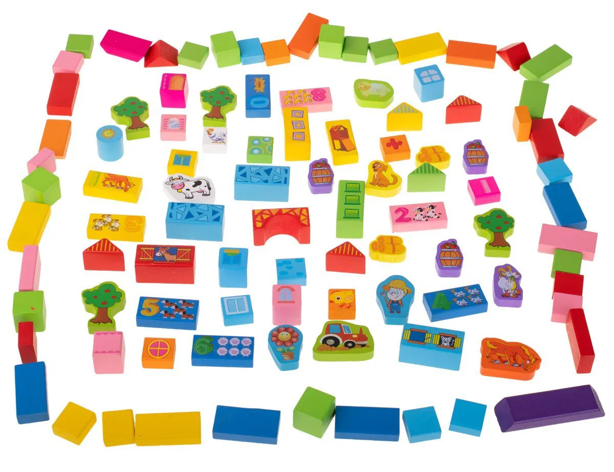 Set 100 Cuburi de Construcție din Lemn Ferma Animalelor Beilaluna [6]