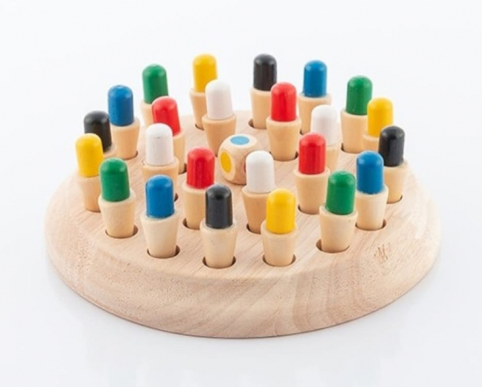Joc educativ tip sah din lemn, Invatare si memorare culori, Memory Chess, Montessori, 26 piese [3]