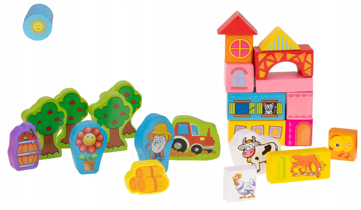 Set 100 Cuburi de Construcție din Lemn Ferma Animalelor Beilaluna [7]