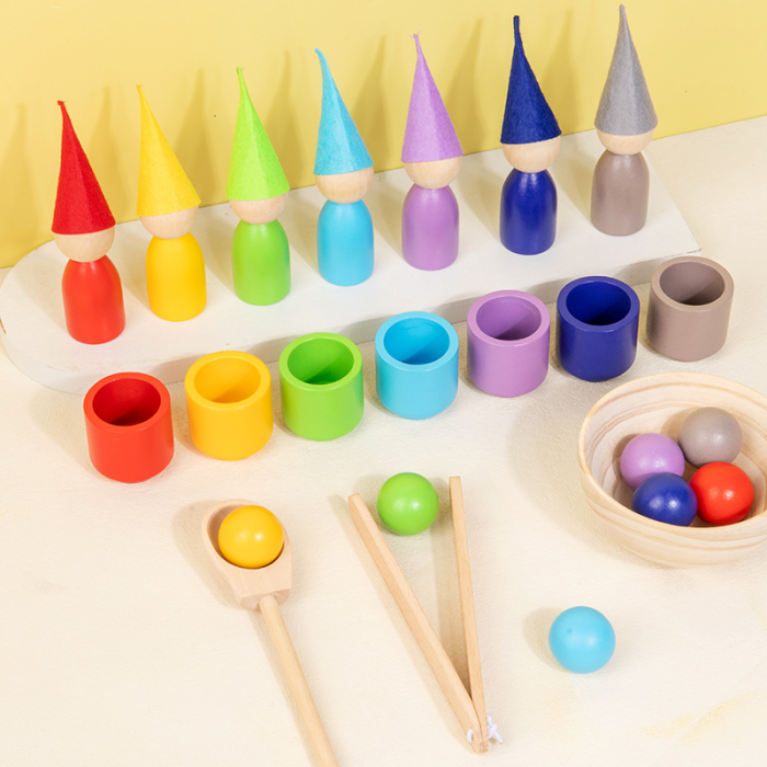 Joc Montessori din Lemn cu Peg Dolls – Sortare Culori 21 Piese [11]