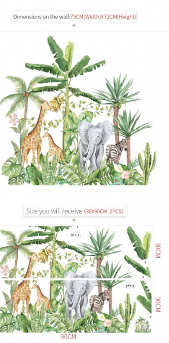 Sticker autocolant pentru perete, Animalele Junglei, Safari, 86 cm x 74 cm [3]
