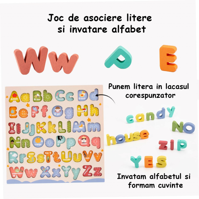 Puzzle Alfabet din Lemn cu Litere Mari și Mici 52 Piese [4]