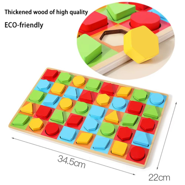 Joc Montessori Colorama din Lemn cu 40 Piese și Zaruri, Sortare Forme și Culori, 3+ ani [4]