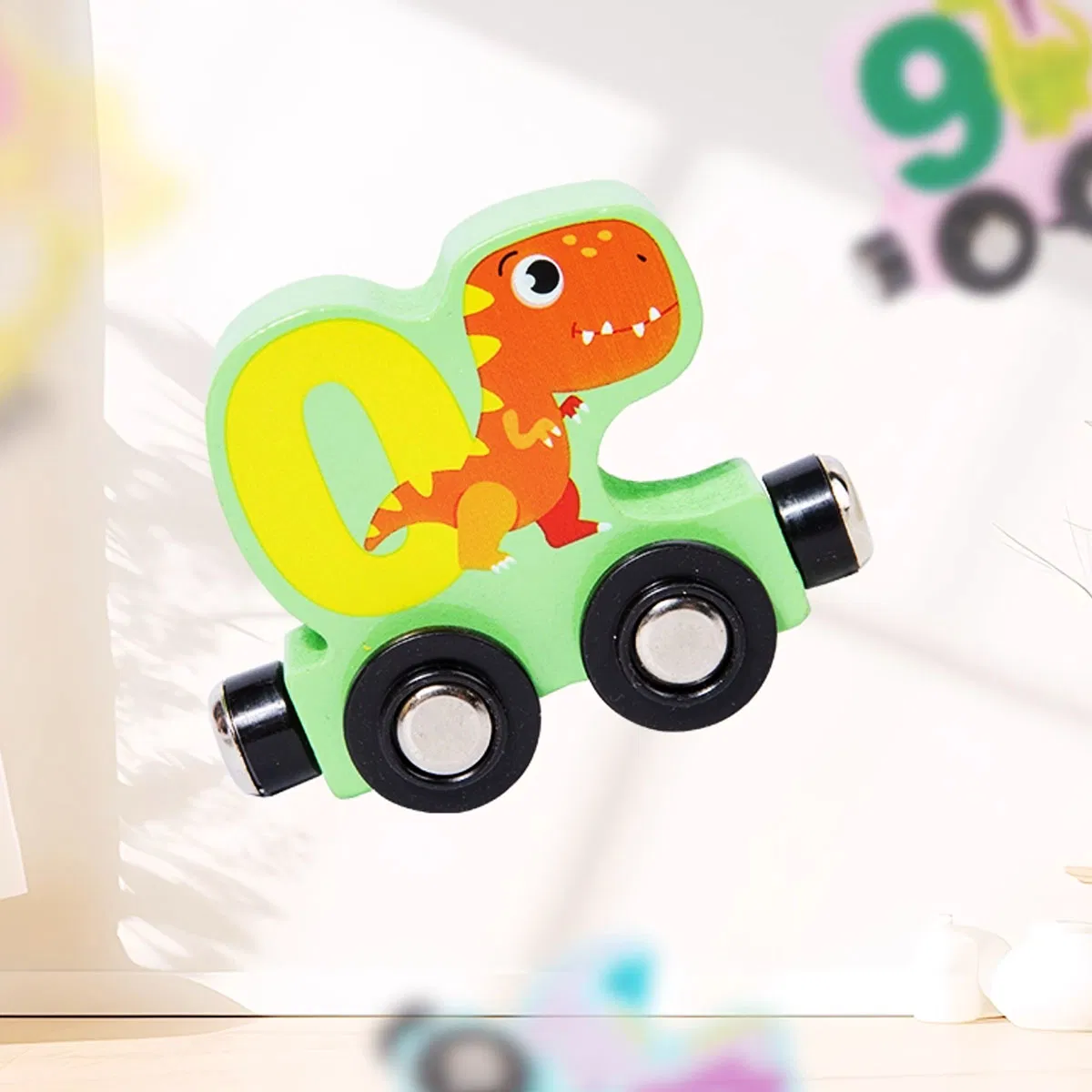 Trenuleț Montessori din Lemn cu Magnet, Cifre și Dinozauri [9]
