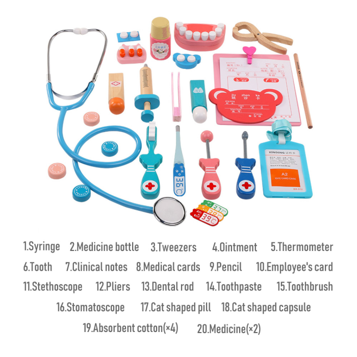 Trusă Doctor din Lemn pentru Copii cu Stetoscop și Accesorii Medicale [6]