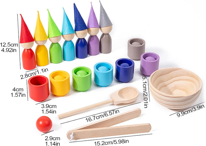 Joc Montessori din Lemn cu Peg Dolls – Sortare Culori 21 Piese [3]