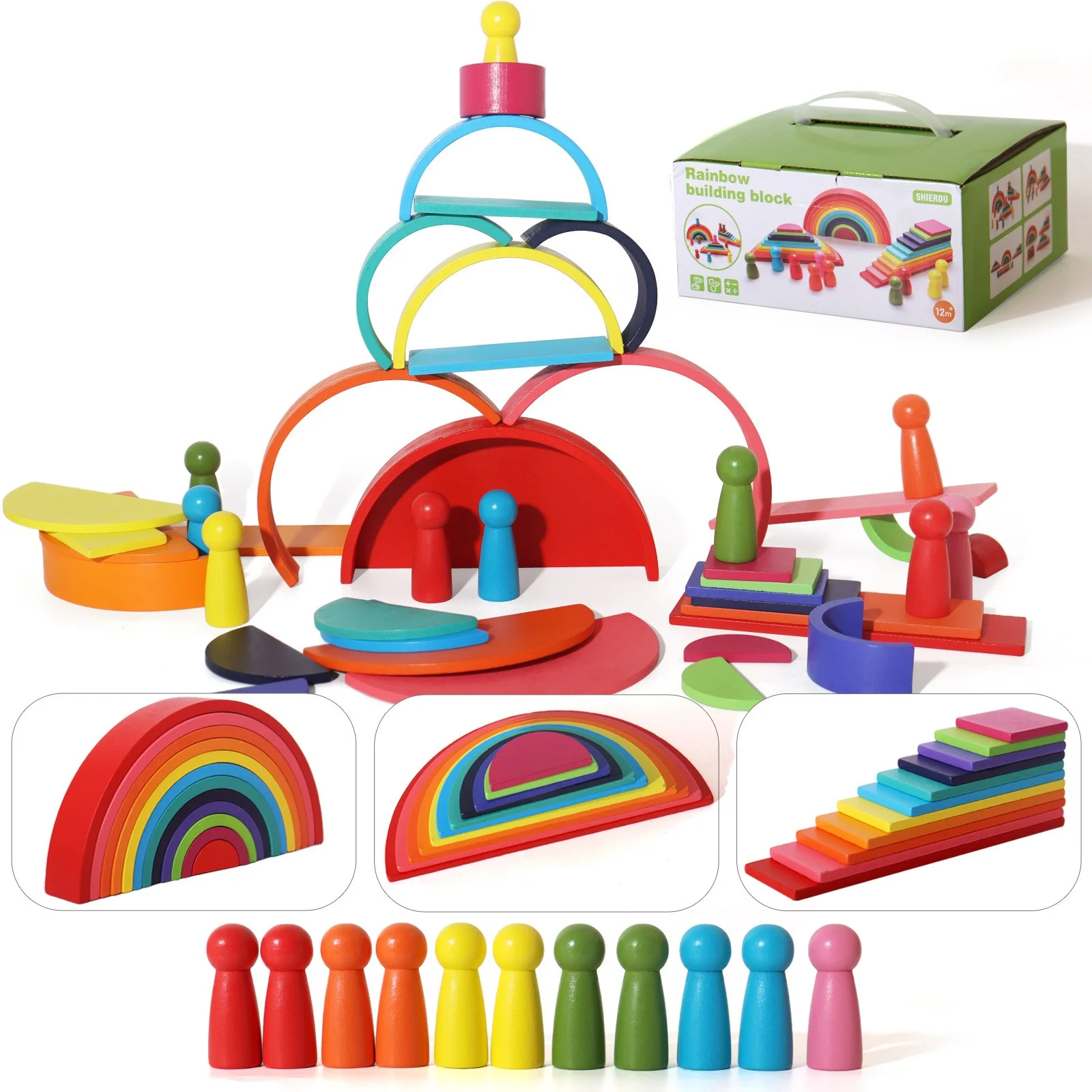 Set Montessori Rainbow 4 în 1 din Lemn – 45 Piese [4]