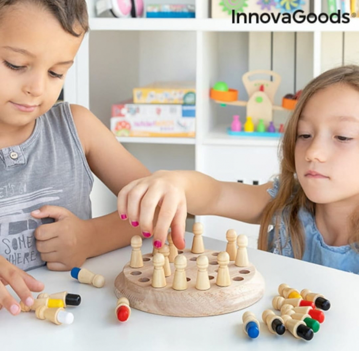 Joc educativ tip sah din lemn, Invatare si memorare culori, Memory Chess, Montessori, 26 piese [4]