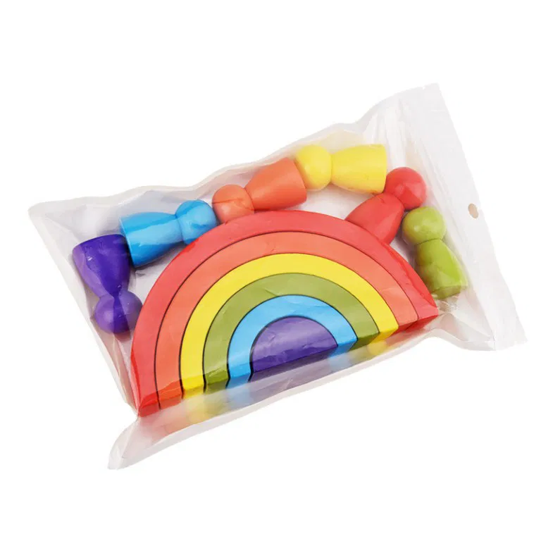 Jucărie Montessori Curcubeu din Lemn cu 6 Semicercuri și 6 Pioni Rainbow, Joc de Construcție și Stivuire, 3+ ani [11]