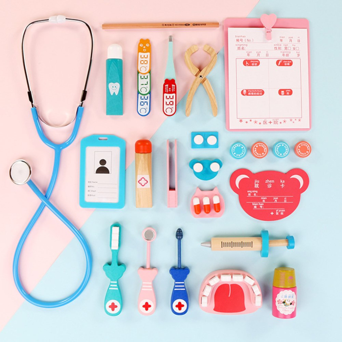 Trusă Doctor din Lemn pentru Copii cu Stetoscop și Accesorii Medicale [12]