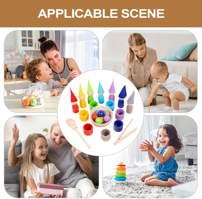 Joc Montessori din Lemn cu Peg Dolls – Sortare Culori 21 Piese [7]