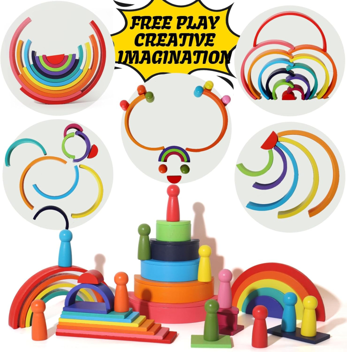 Set Montessori Rainbow 4 în 1 din Lemn – 45 Piese [6]