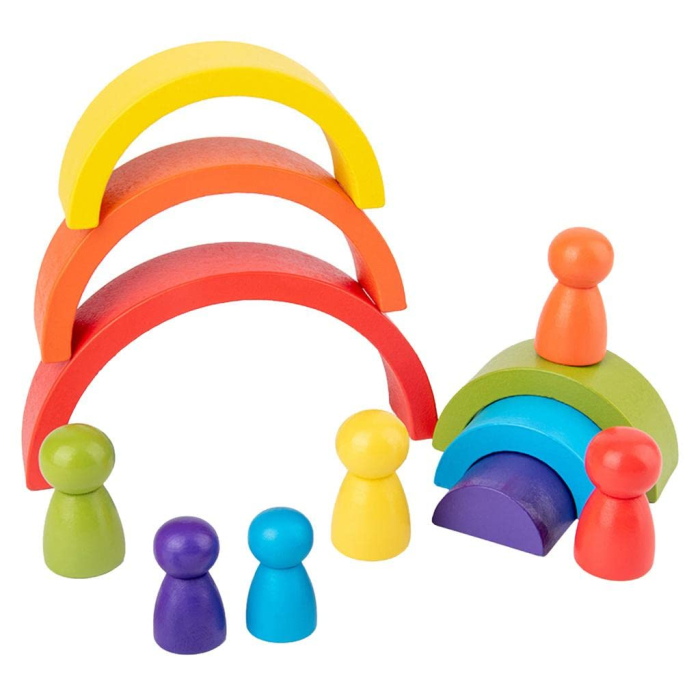 Jucărie Montessori Curcubeu din Lemn cu 6 Semicercuri și 6 Pioni Rainbow, Joc de Construcție și Stivuire, 3+ ani [3]