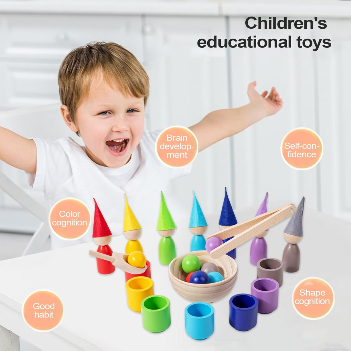 Joc Montessori din Lemn cu Peg Dolls – Sortare Culori 21 Piese [5]
