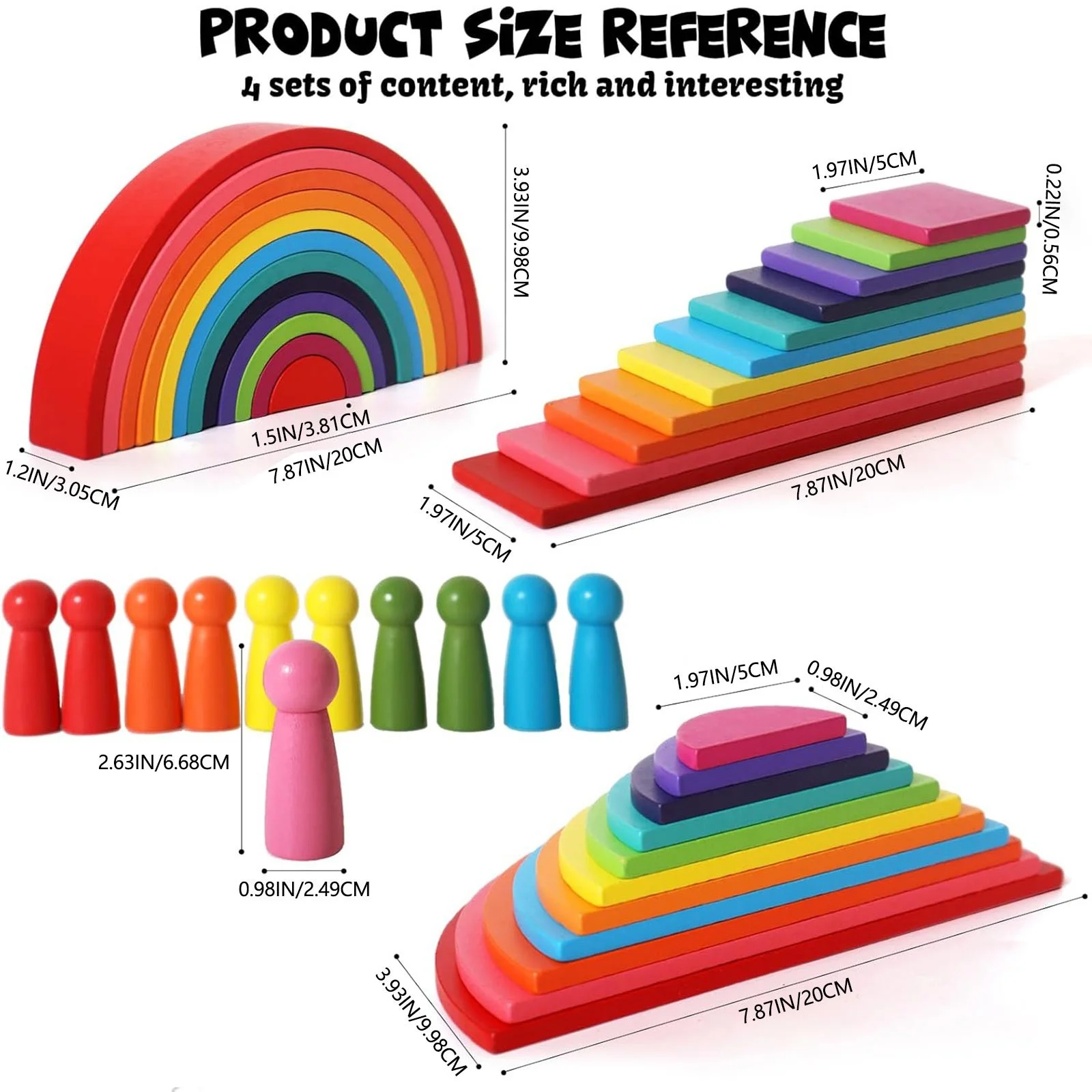 Set Montessori Rainbow 4 în 1 din Lemn – 45 Piese [5]