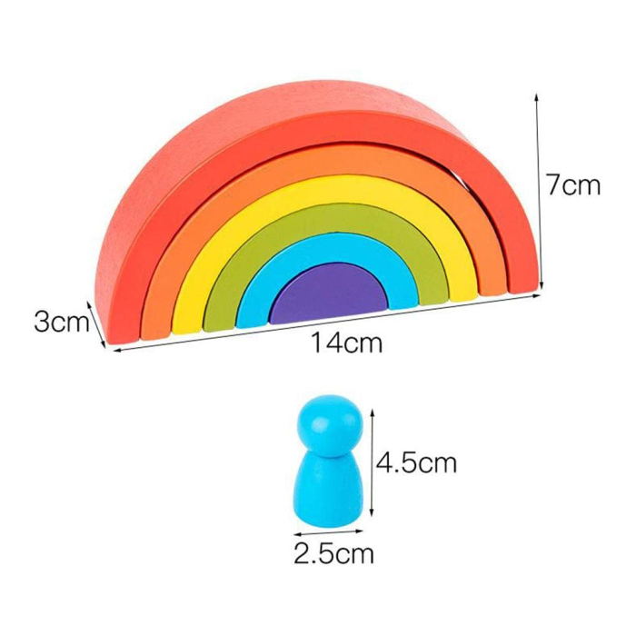 Jucărie Montessori Curcubeu din Lemn cu 6 Semicercuri și 6 Pioni Rainbow, Joc de Construcție și Stivuire, 3+ ani [4]