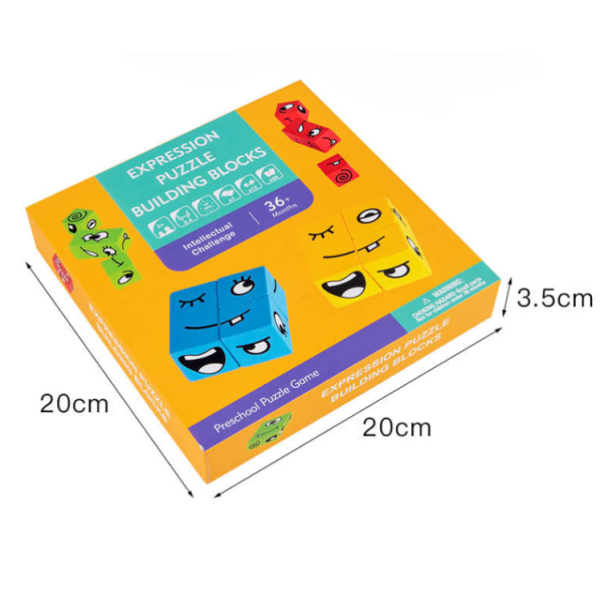 Puzzle Montessori din Lemn cu Emoții și Expresii Faciale, 12 Cuburi și 50 Carduri Provocare, 3+ ani [12]
